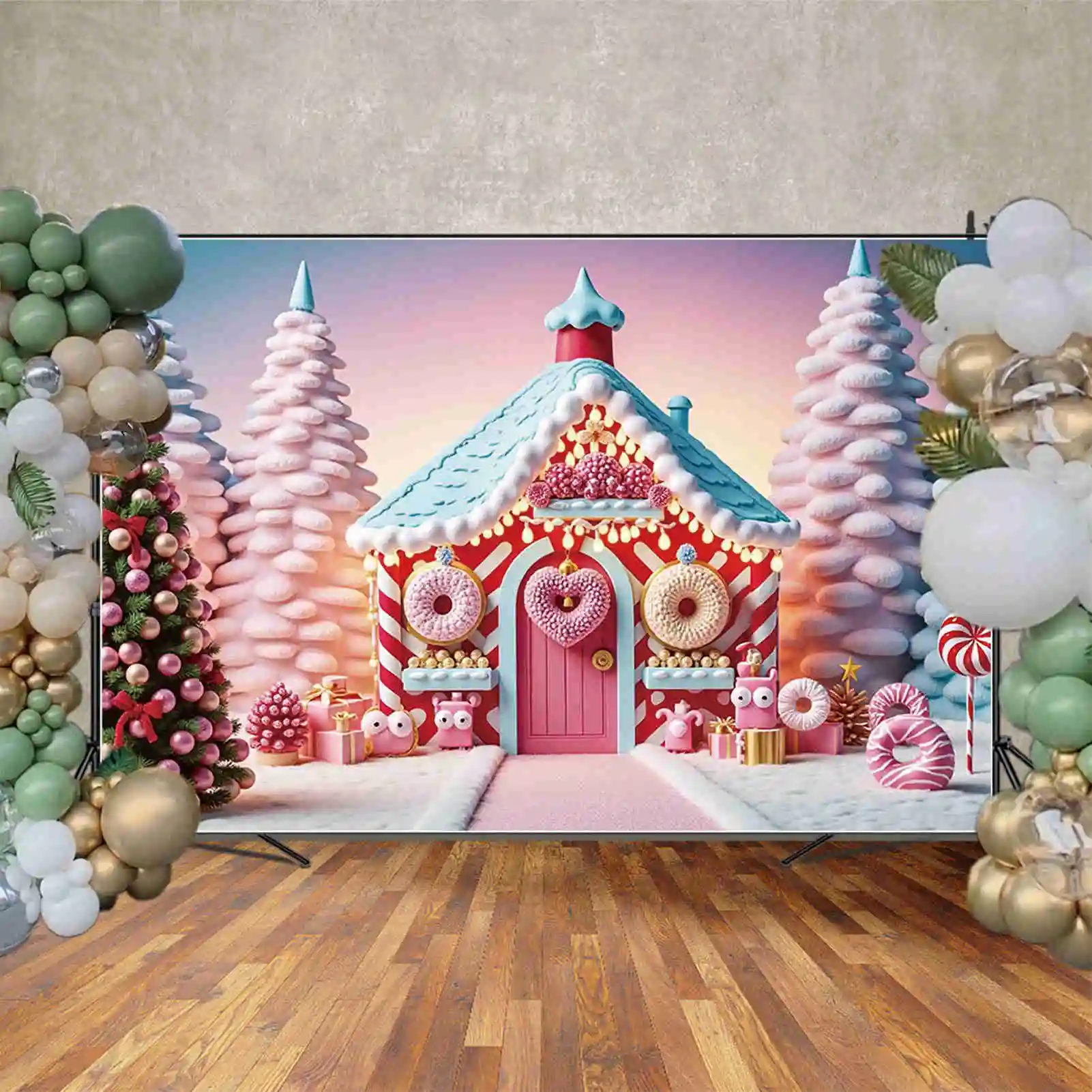 MOON.QG Christmas 2025 Backdrop Photography Window New Year Xmas Tree Photocall Background Children Studio Photocall Accessories