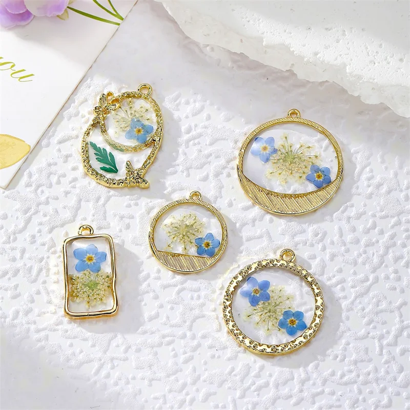 

30 шт./лот, цветные натуральные сушеные цветы, геометрическая сердцевина, круглые капли воды, сплав, плавающий медальон, бусины, ювелирные изделия своими руками, аксессуары