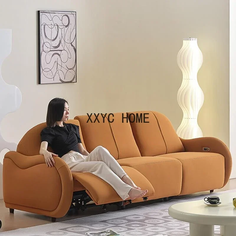 Mavisun Massage Sofa Orange Fabric Electric For 2- 3 People Microfiber leather Sponge Recliner Couch Smart Sofa For Living Room