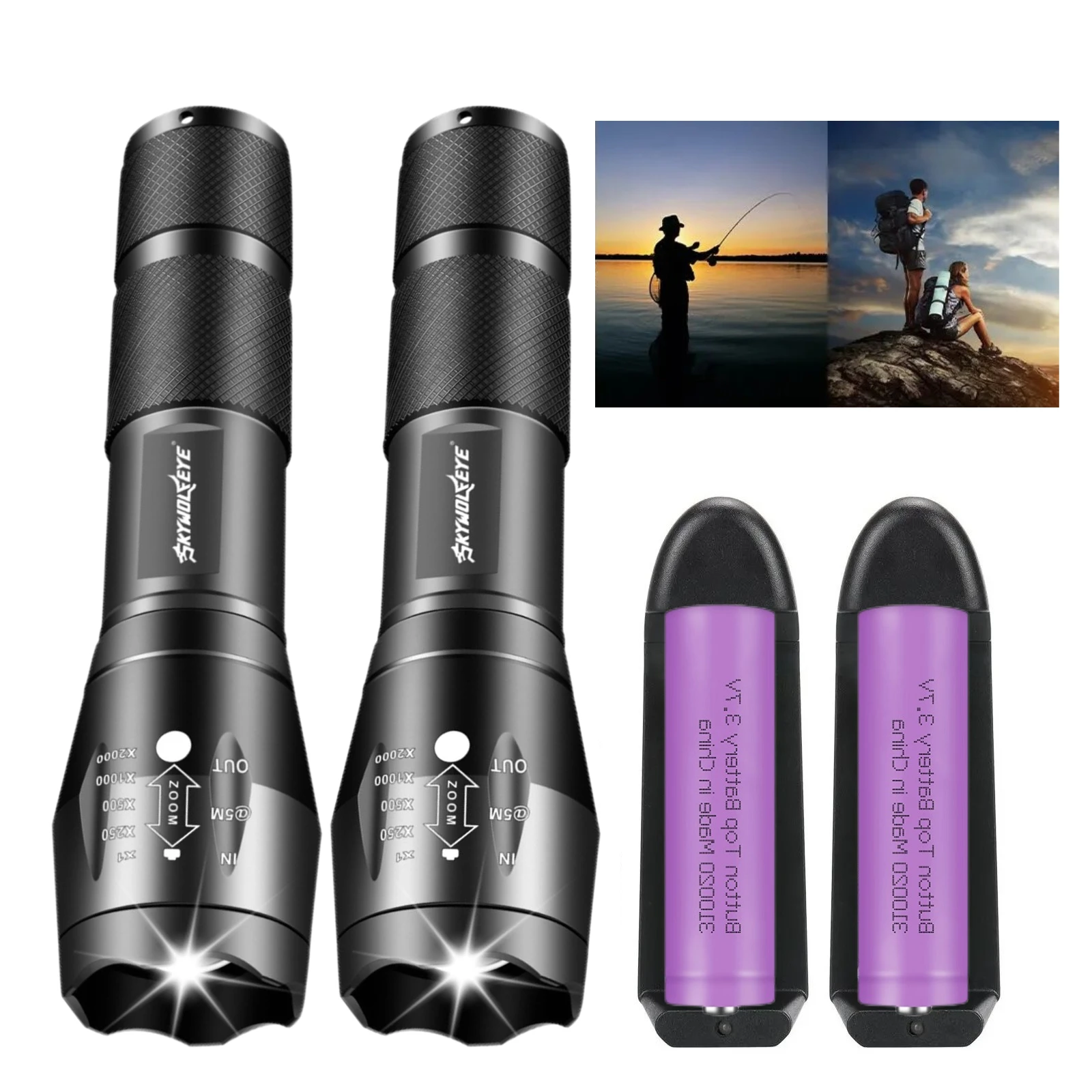 

Skywolfeye 2 Pack High Power LED Flashlights High Lumens Camping Lantern Small Outdoor Torches with Battery and Charger