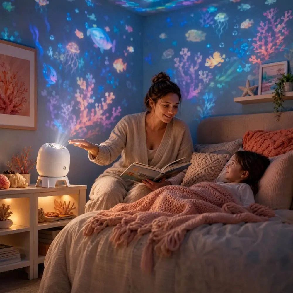 360 Degree Rotating Dreamy Ocean Projector Ocean World USB Rechargeable Ocean Projection Night Light Flexible Neck Snowflake
