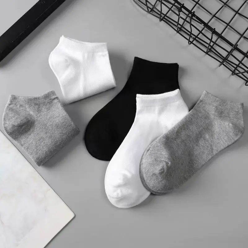 5/10 Pairs Low Cut Men Socks Solid Color Black White Breathable Cotton Socks Male Sport Businessmen Short Socks