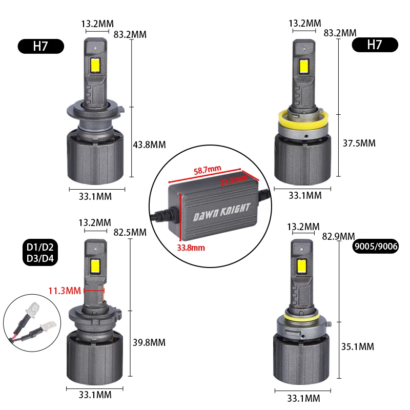 DAWNKNIGHT  P19 H7 D2S 140W High Power LED Headlight Bulb 6000K H8 H11 9005 Hb3 9006 Hb4 9012 Led Bulb Turbo Lamp 12V