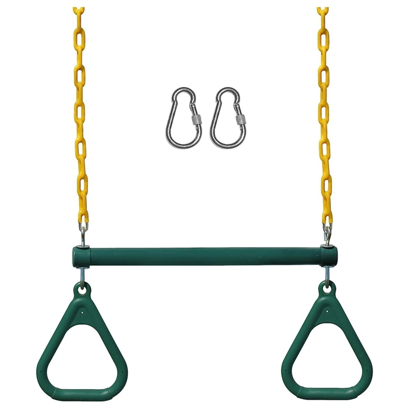 Swing Sets For Backyard-Set Includes 18Inch Trapeze Swing Bar & 48Inch Heavy Duty Chain With Locking Carabiners (Green)