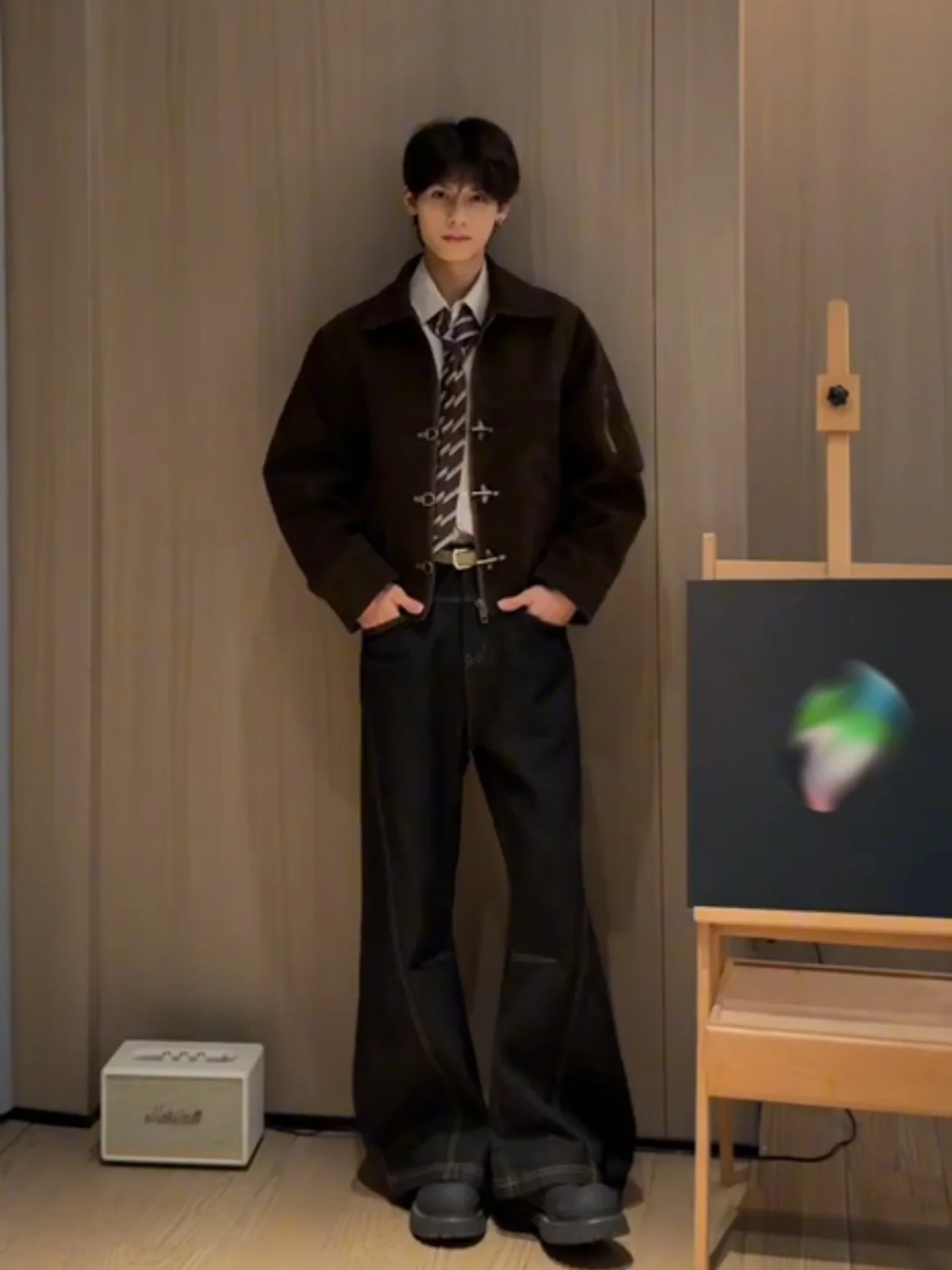 

Autumn New Sle ort Men's Jaet Retro Suede Feel Zipper Coat Splicing Design Amber Glow Faionable Vintage Sle