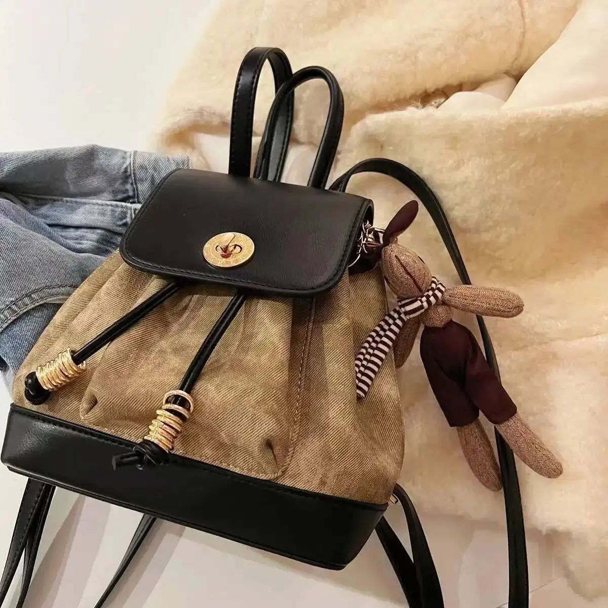 Bloom High Street Y2k Backpack Women Versatile Patchwork Handle Chic Casual Mini Backpacks Ladies Haruku Mochila Aesthetic