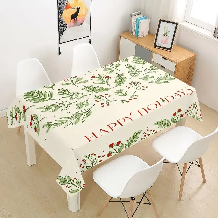 Rectangular Green Christmas Table Cloth Cover Party Tablecloth For Dining Tables Decoration Coffee Manteles Para Fiesta