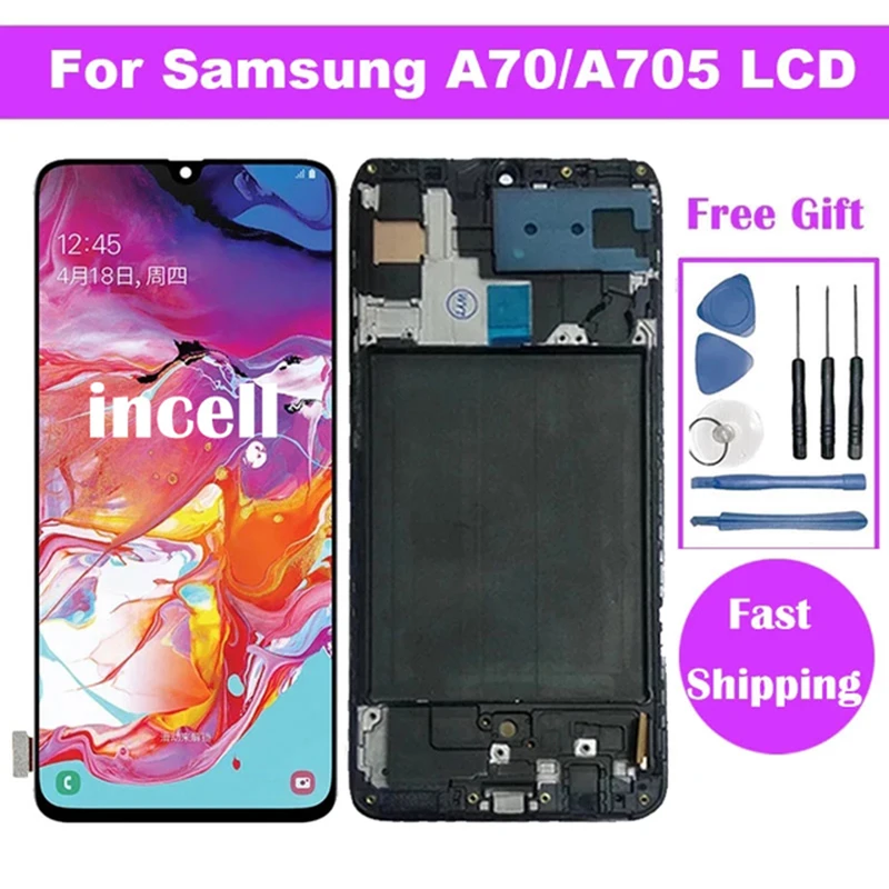 Super AMOLED For Samsung Galaxy A70 LCD A705 A705F SM-A705F LCD Display + Touch Screen Digitizer Assembly A70 LCD + Frame