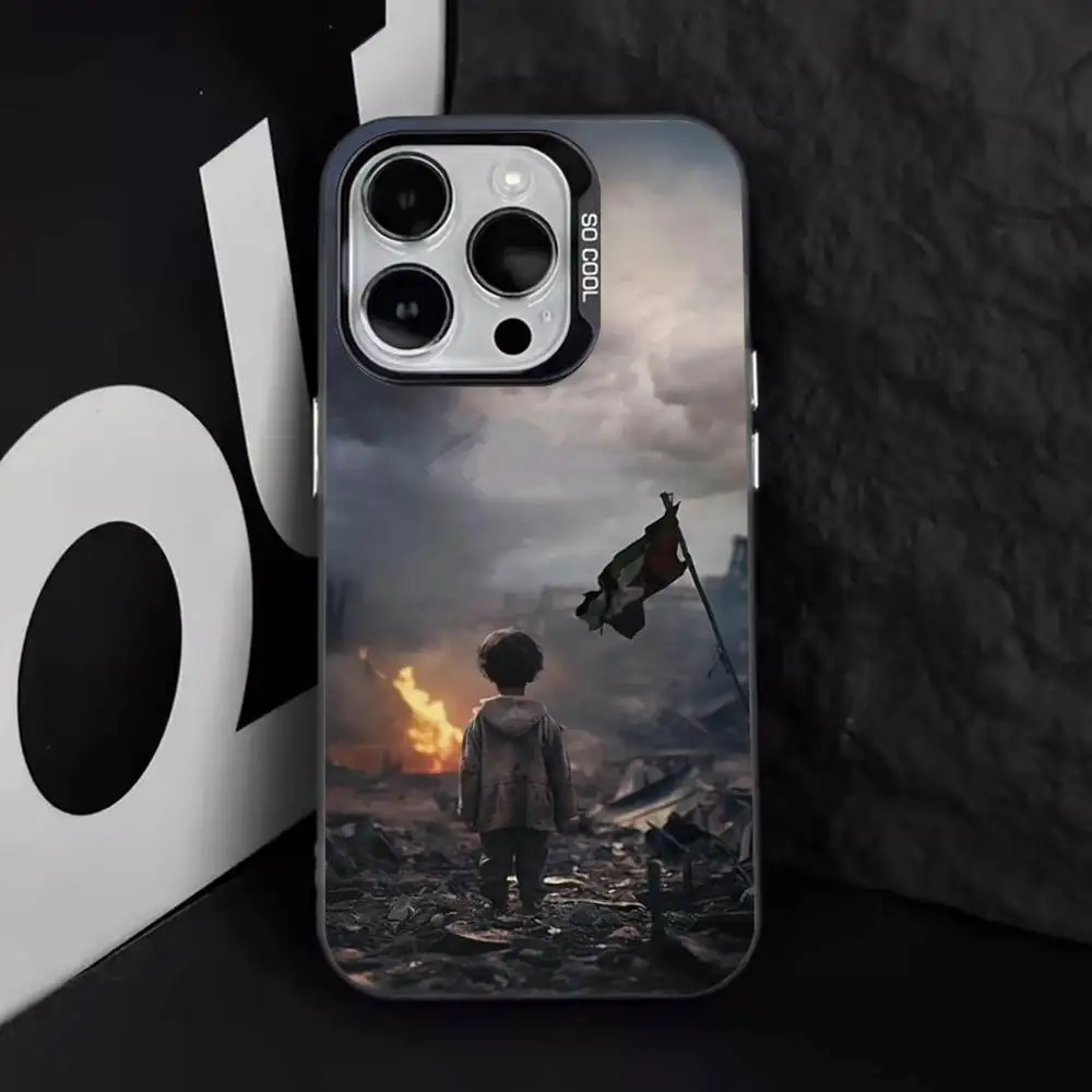 حافظة هاتف P-Palestine-es-F-Flag MAP لهاتف iPhone 16,15,14,13,12,11,8,7,Pro,Max,Plus,Mini,XS,SE مضادة للسقوط باللون الأسود غير اللامع