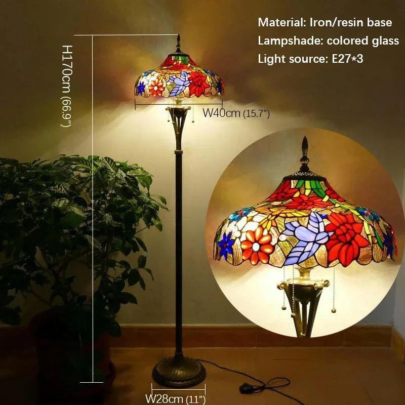 ULANI Tiffany Floor Lamp American Retro Living Room Bedroom Lamp Country  Stained Glass Floor Lamp