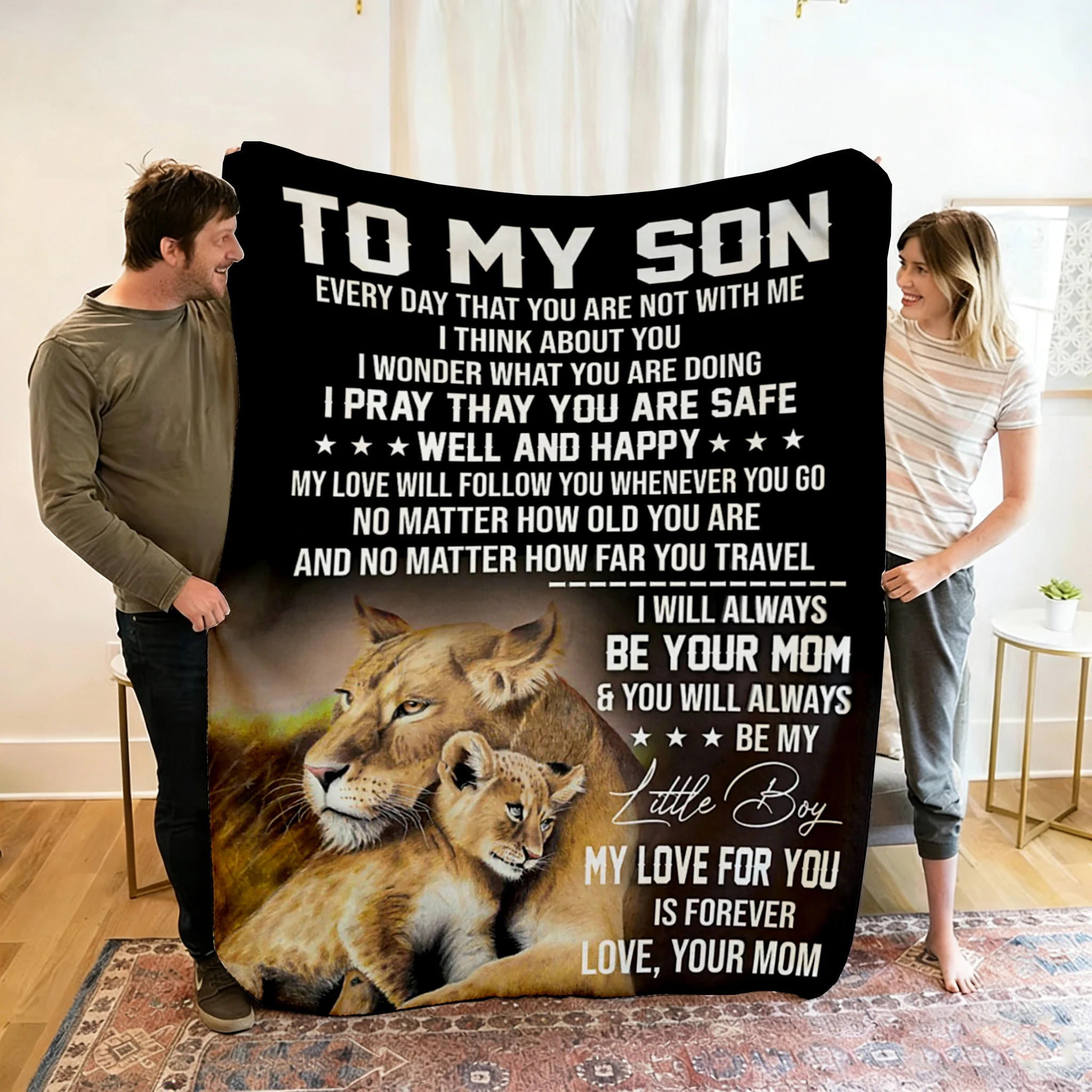 

1pc Warm Lion Printed Flannel Blanket for Son from Mom - Perfect for Couch, Bed, Travel, Camping, Office, Couch, Chair, and Sofa