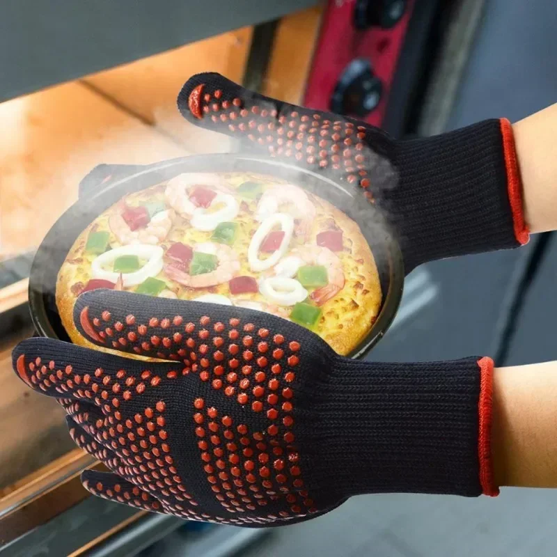 Hot 800 Degree Heat Resistant 1 Pcs/Pair Microwave Oven BBQ Mittens Gloves Aramid Gloves Cooking Baking Kitchen Accessories