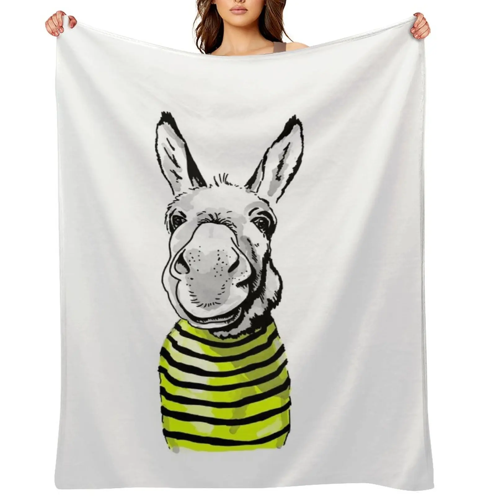 

Funny donkey in striped shirt Throw Blanket Vintage Shaggy sofa bed Kid'S Blankets