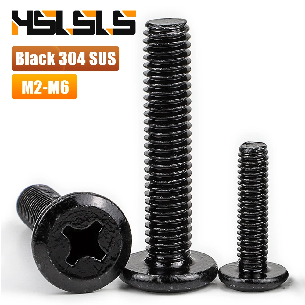 M2 M3 M4 M5 M6 Cross Beveled Edge Flat Head Machine Screw for Wood Black Stainless Steel Phillips Furniture Screw Bolts