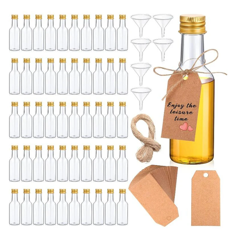 100pcs 1.7oz Mini Liquor Bottles Reusable Plastic Spirit Bottles, Mini Plastic Wine Bottles with Liquid Funnels Spirit Bottles