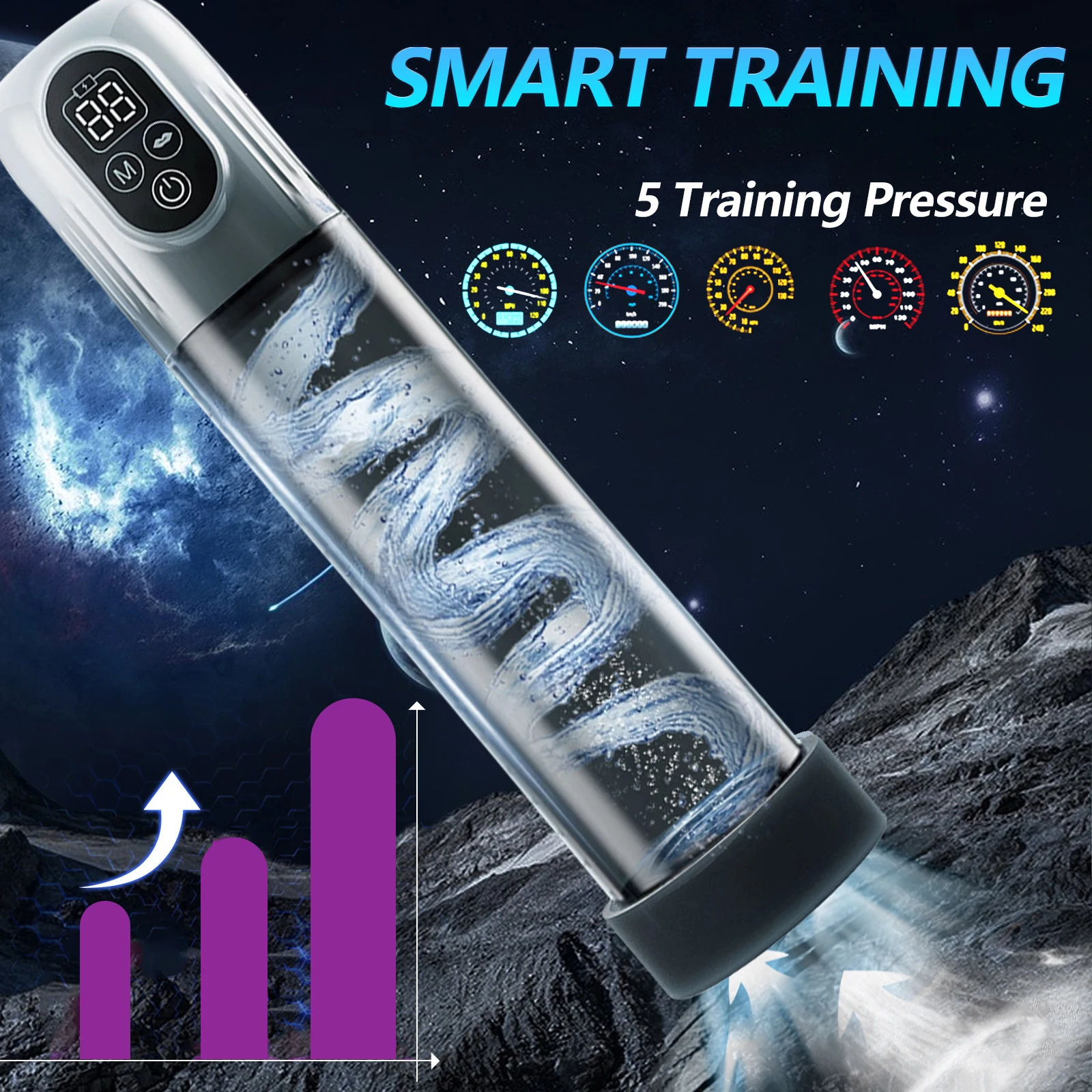 LCD مضخة القضيب الكهربائية التلقائي ذكر الاستمناء مضخة تفريغ مع 4 التدريب الضغط و 5 طرق الشفط لعبة الجنس الكبار للرجال #4