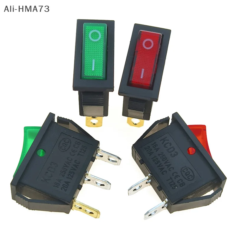 

5pcs KCD3 Rocker Switch 16A 250VAC/ 20A 125VAC 2/3 Position Electrical Equipment With Light Power Switch ON-OFF ON-OFF-ON