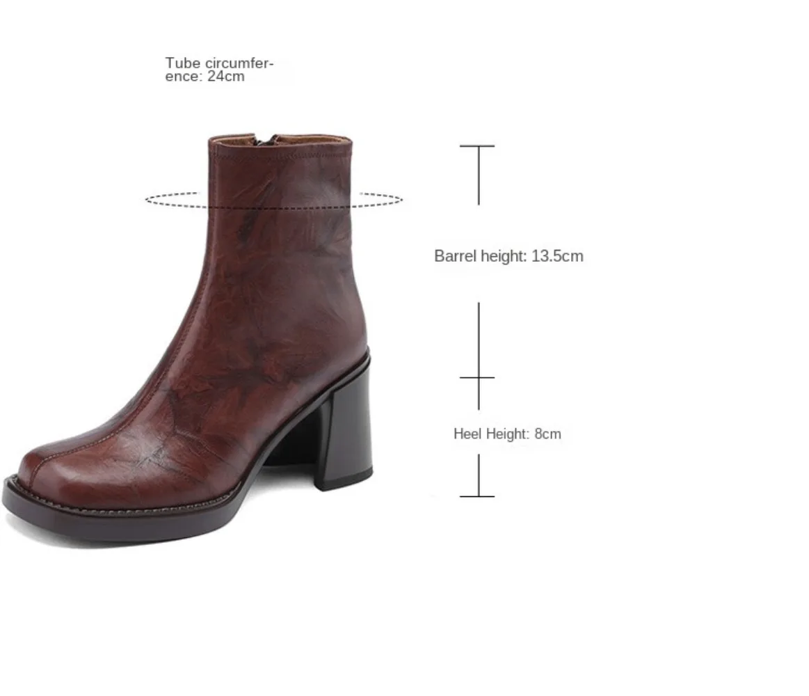 Chelsea Boots Women Ankle Boots High Heels Shoes 2024 New Female Stylish Retro Genuine Leather Short Boots Woman Winter Shoes