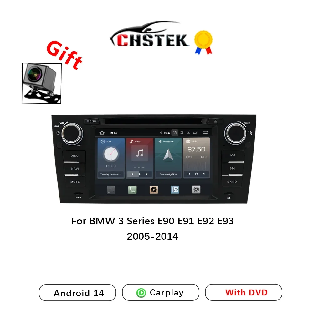 CHSTEK Car Radio Wireless Carplay DVD For BMW 3 Series M3 E90 E91 E92 E93 2005-2013 Android 14 Multimedia Bluetooth5.0 WIFI GPS