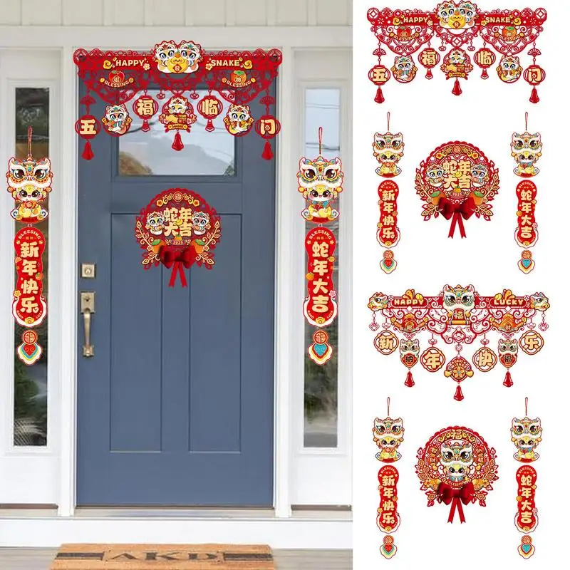 Ano novo dísticos cobra ano porta decoração conjunto chinês ano novo decoração ornamentos fu personagem dísticos chineses chunlian