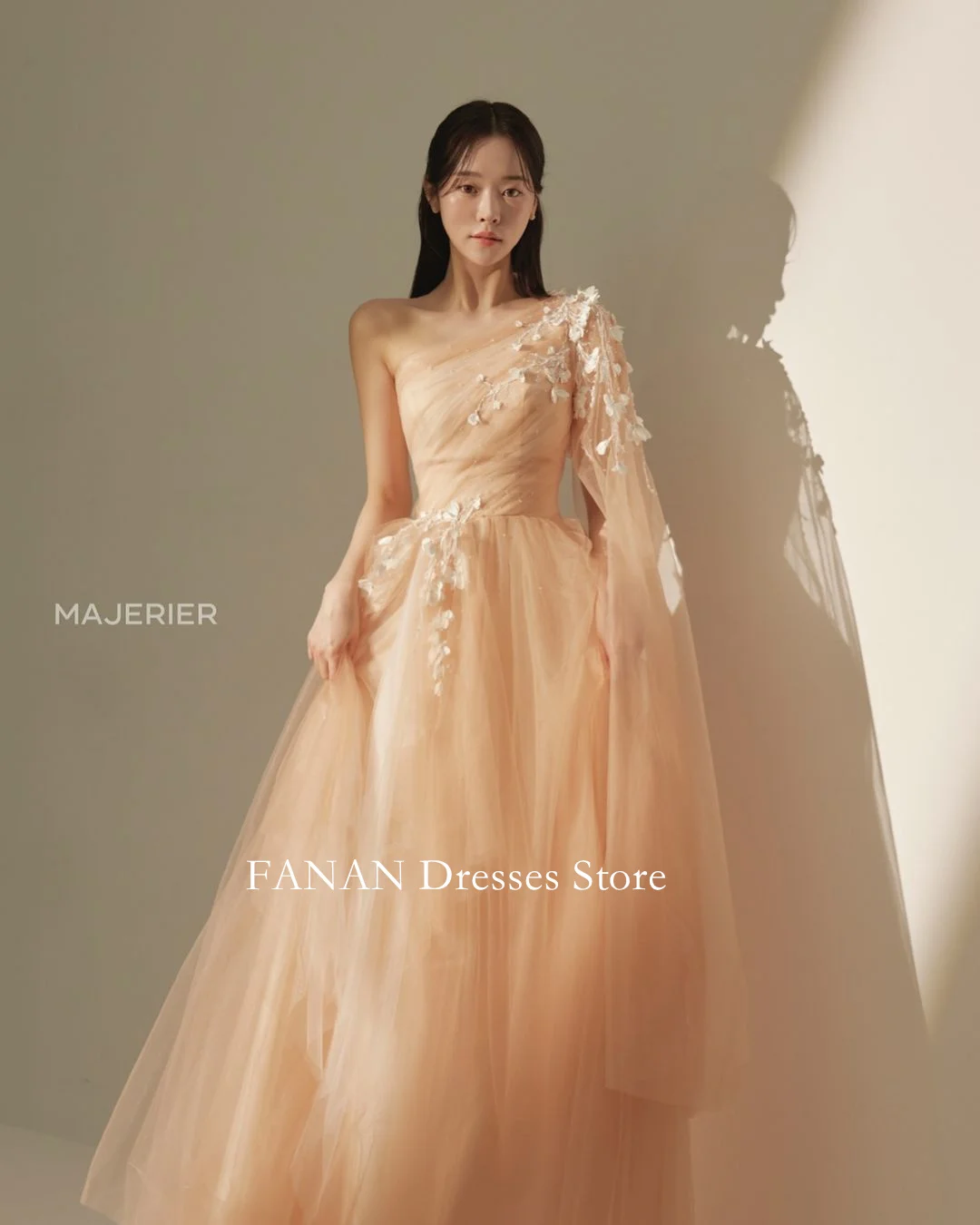 

FANAN One-Shoulder Evening Party Dresses Korea Champagne Princess A-Line Tulle Wedding Women Gowns Event Prom Gowns Customized