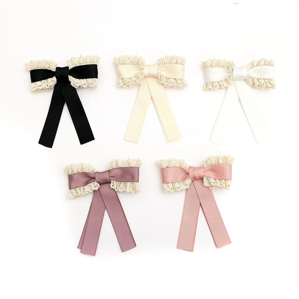 Satin Cotton Ruffle Lace Ribbon Hairband Girls Band With Tail Colorful babyclip Hair Accessories Scruchies