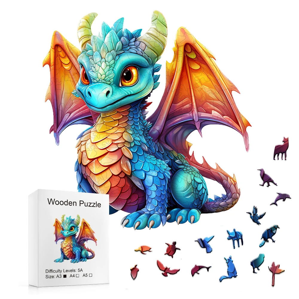 Wooden Puzzle Colored Dragon Gift Box Beautiful Gift Irregular Shaped Puzzle Christmas Gift Adult Stress Relief Family