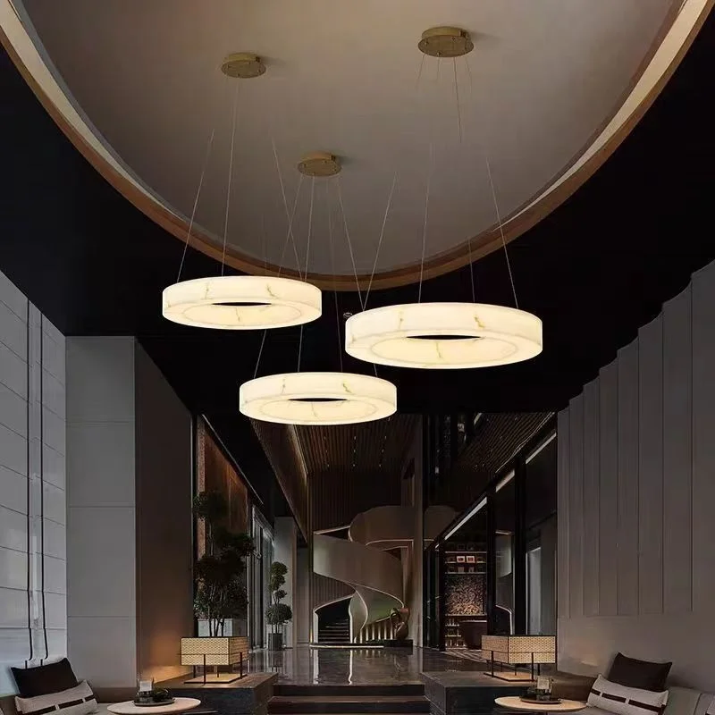 Modern All Copper Marble Living Room Pendant Light Minimalist Hotel Designer Model Room Villa Dining Room Lighting Fixtures