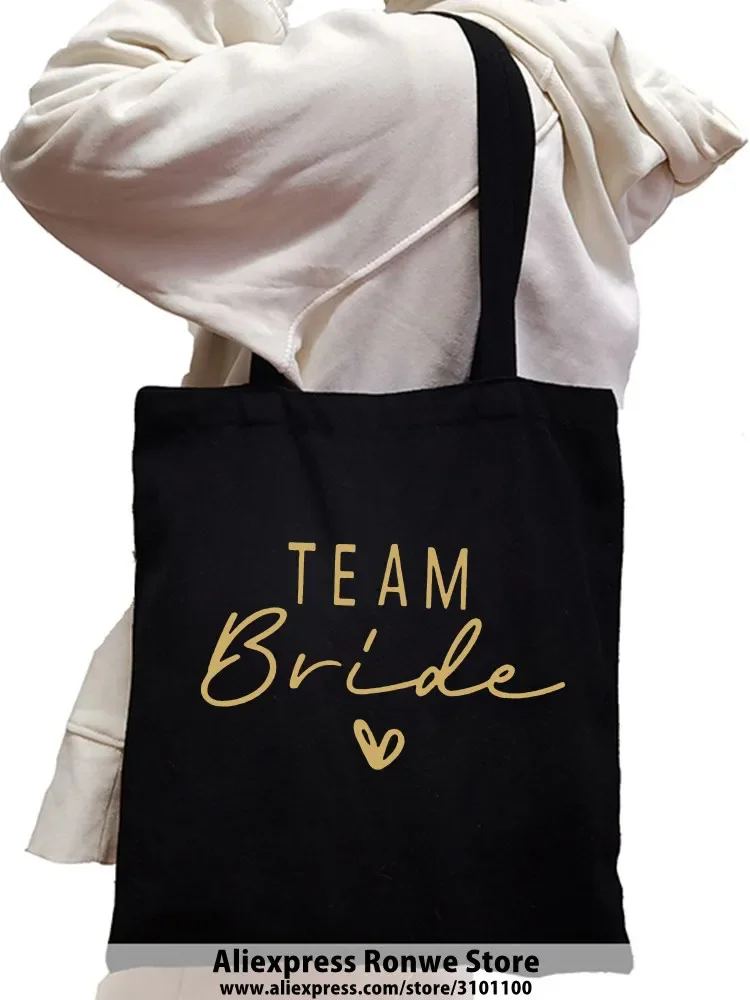 Bride Team Large-capacity Women Shopping Canvas Tote Bag Girl Female Lady Wedding Party borse a tracolla ecologiche riutilizzabili, Drop Ship