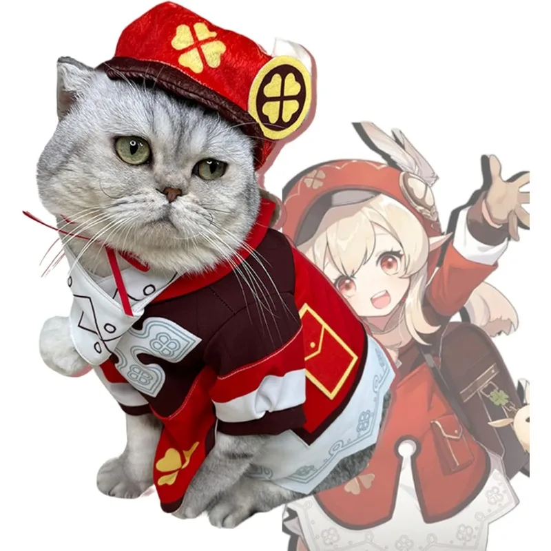 

Klee Pet Cosplay Costume Cats Dogs Cloak with Hat Halloween Cute Pet Cosplay Outfits Cat Cosplay Game Clothes for Photography