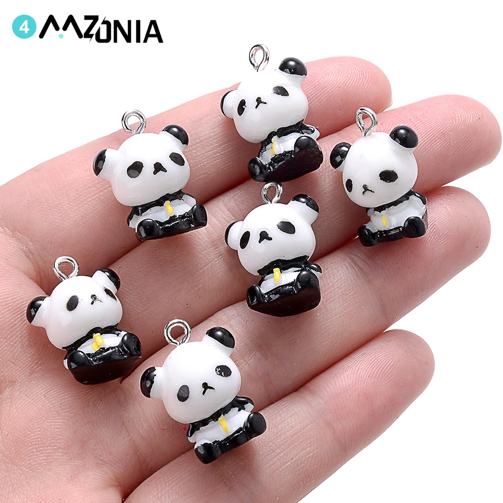 5 Stuks Zwart Wit Schattige Panda Hars Bedels Diy Bevindingen Kawaii Telefoon Sleutelhanger Armbanden Oorbel Hanger Bedels Voor Sieraden Maken