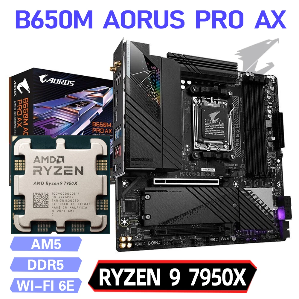 AMD B650 Mainboard Set 7950x RYZEN 9 Kit Kingston FURY Beast DDR5 16G RAMs Suit Micro-ATX Gigabyte B650M AORUS PRO WIFI 6E USB4