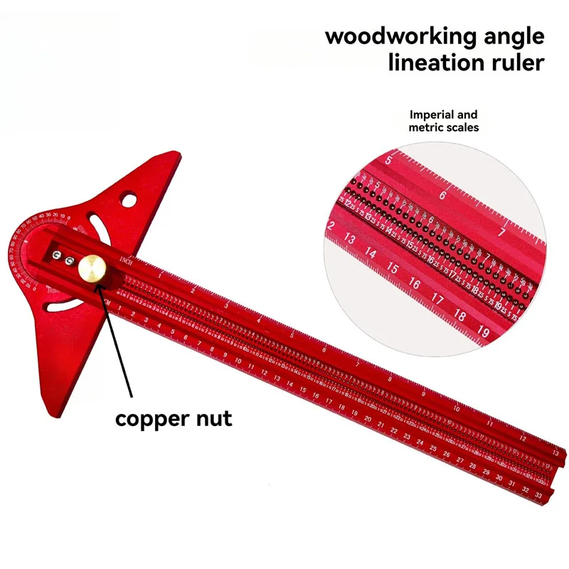 Aluminum Alloy T-Shaped Angle Marking Ruler, Woodworking Adjustable Hole Ruler with Scale for Auxiliary Marking