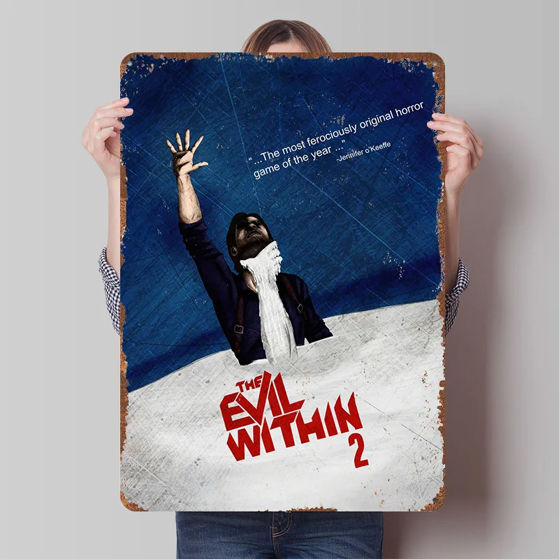 The Evil Within 2 Game Tin Plaque Poster Customized Wall Art Retro Vintage Metal Signs for Man Cave Coffee Bar Accessories Decor