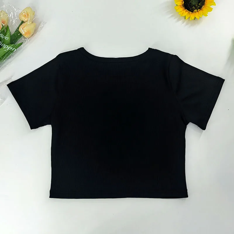 Summer New Black Y2K Hip Hop O Neck T-Shirt Women Sexy Crop Tops Soccer Jamaica Letter Print Short Sleeve Casual T Shirt Tops