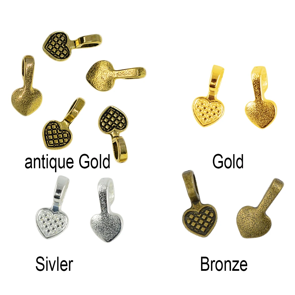100 pcs 16mm Assorted Colors Alloy Metal Heart Glue On Large Hole Bails Pendant Cabochon Links DIY Jewellery Findings