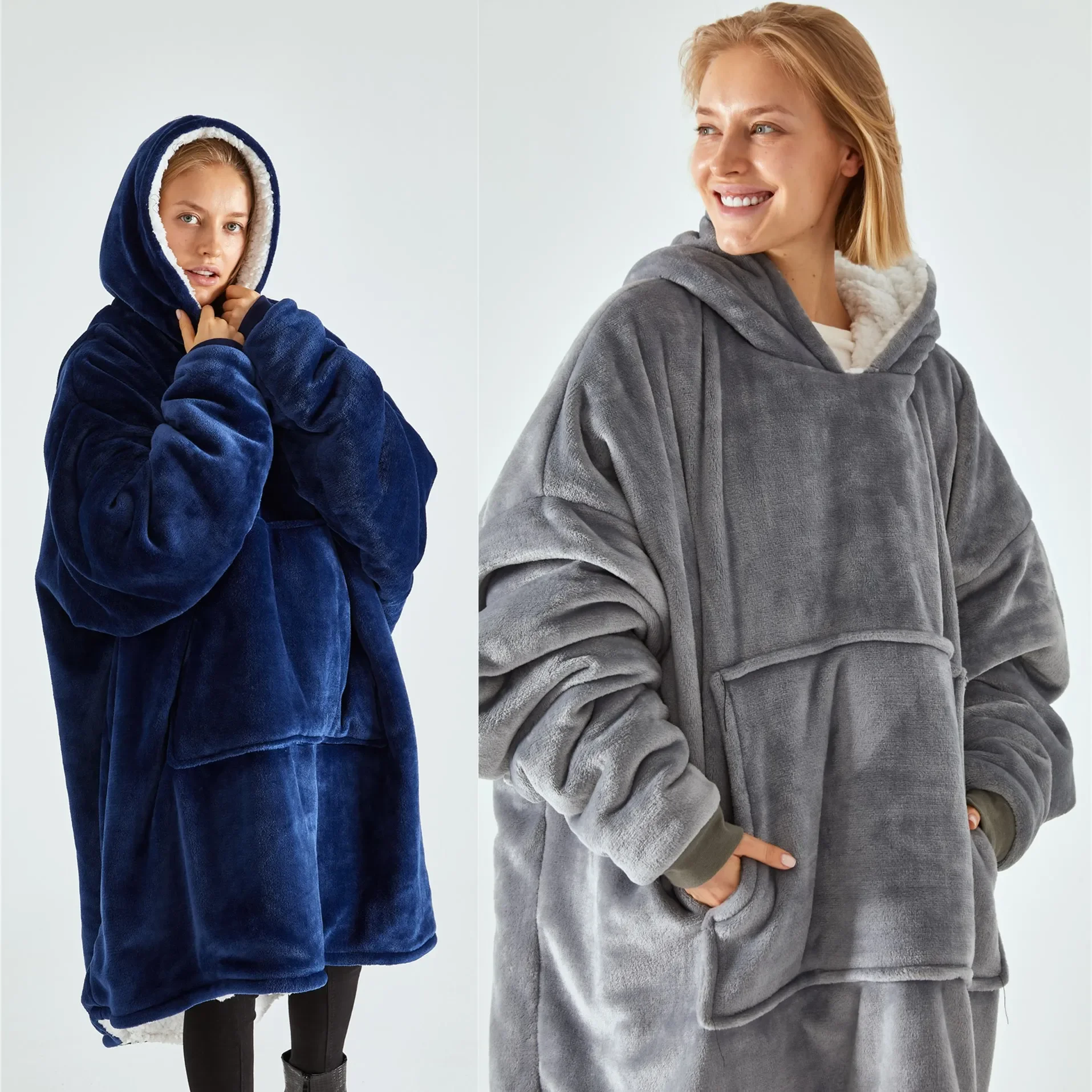 Lazy Blanket Hooded Fleece Jacket Thickened TV Blanket Lazy Blanket Pajama Hoodie Made of Polyester Material