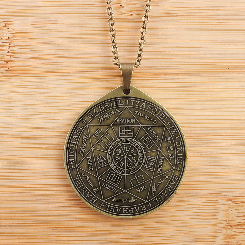 Vintage Gothic Compass Pendant Seven Archangels Star of David Solomon Seal Kabbalah Amulet Necklace for Men and Women