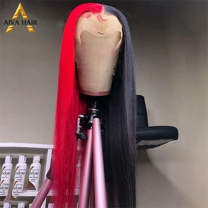 Blonde Lila Synthetische 30 Zoll 13X4 Spitze Vorne Perücke Gerade Transparent Grün Weiß Farbe Drag Queen Perücken Für Schwarze Frauen 180%