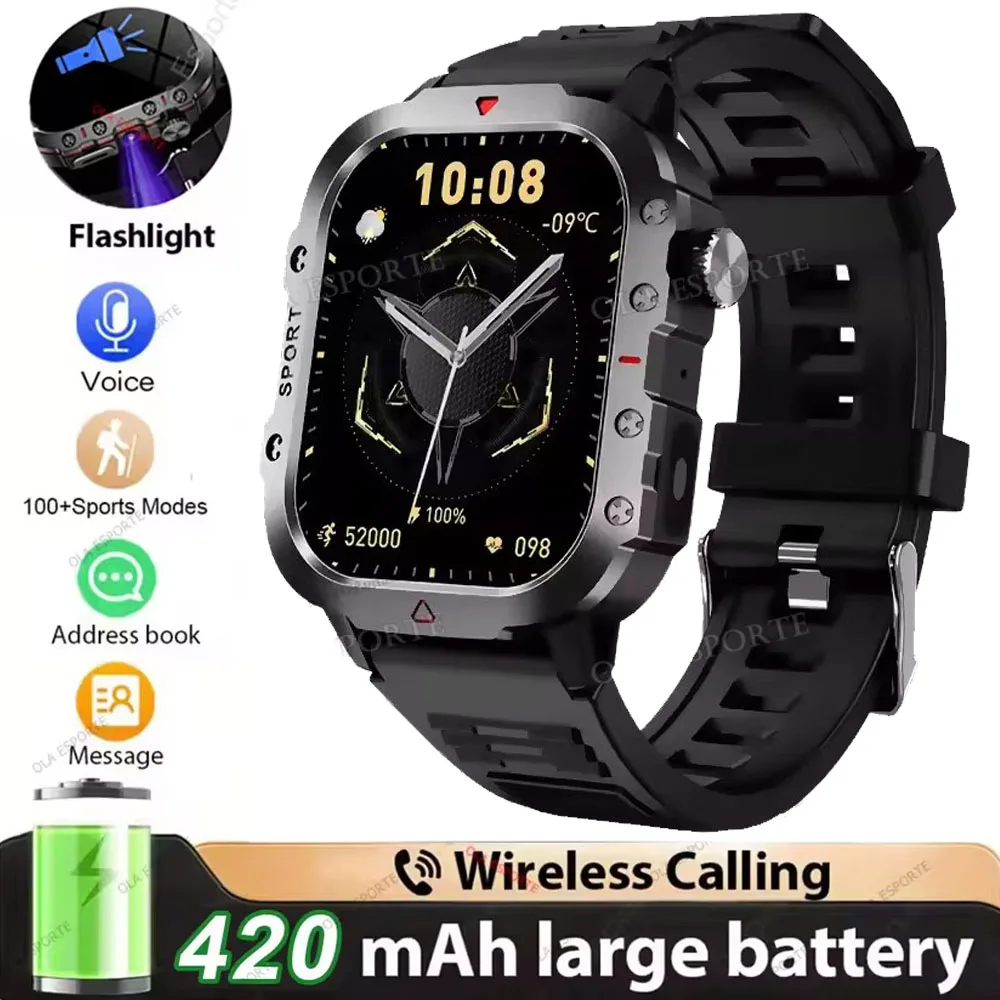 2026 Nieuwe Militaire kwaliteit Smart Horloge Mannen GPS Zaklamp 3ATM Waterdicht Horloge Bluetooth Oproep 100 + Sport Outdoor Smartwatch Pk MA27