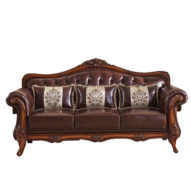 โซฟาห้องนั่งเล่นสไตล์นอร์ดิกยุโรป หนังแท้ โครงไม้จริง โซฟาห้องนั่งเล่นทันสมัย โซฟาห้องนอนแบบพัฟ เฟอร์นิเจอร์ทันสมัย