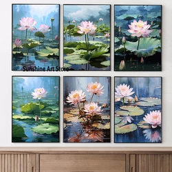Beautiful Lotus Flower Poster Canvas Printing Lotus Watercolors Oil Painting Artwork Wall Decor Flowers Home Room Decoration