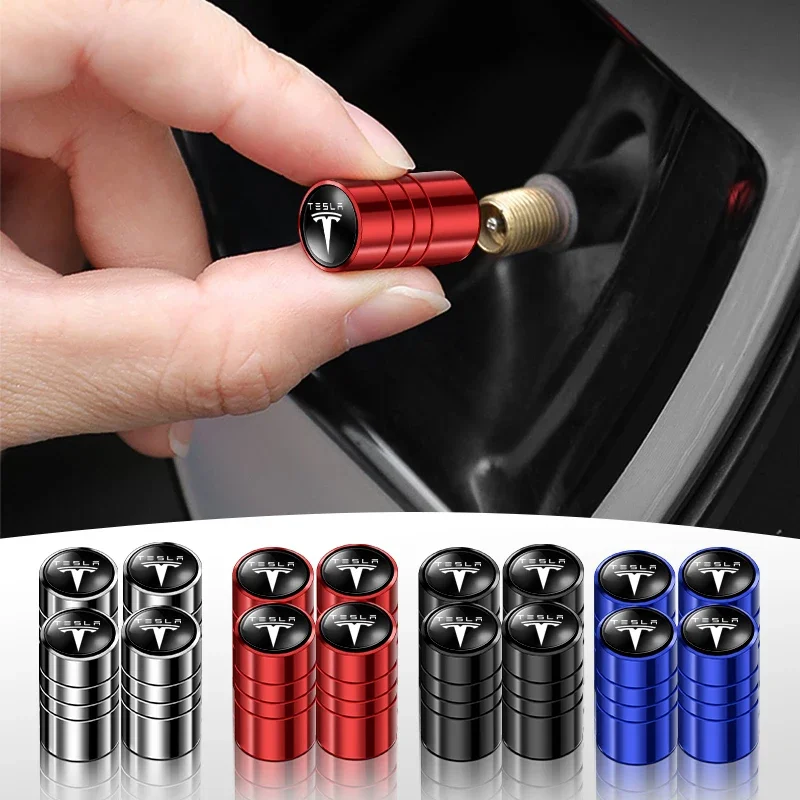 4pcs Car Metal Wheel Tire Air Valve Core Caps For Tesla Model 3 Model S X Model Y Roadster SpaceX Car Accessories Modification