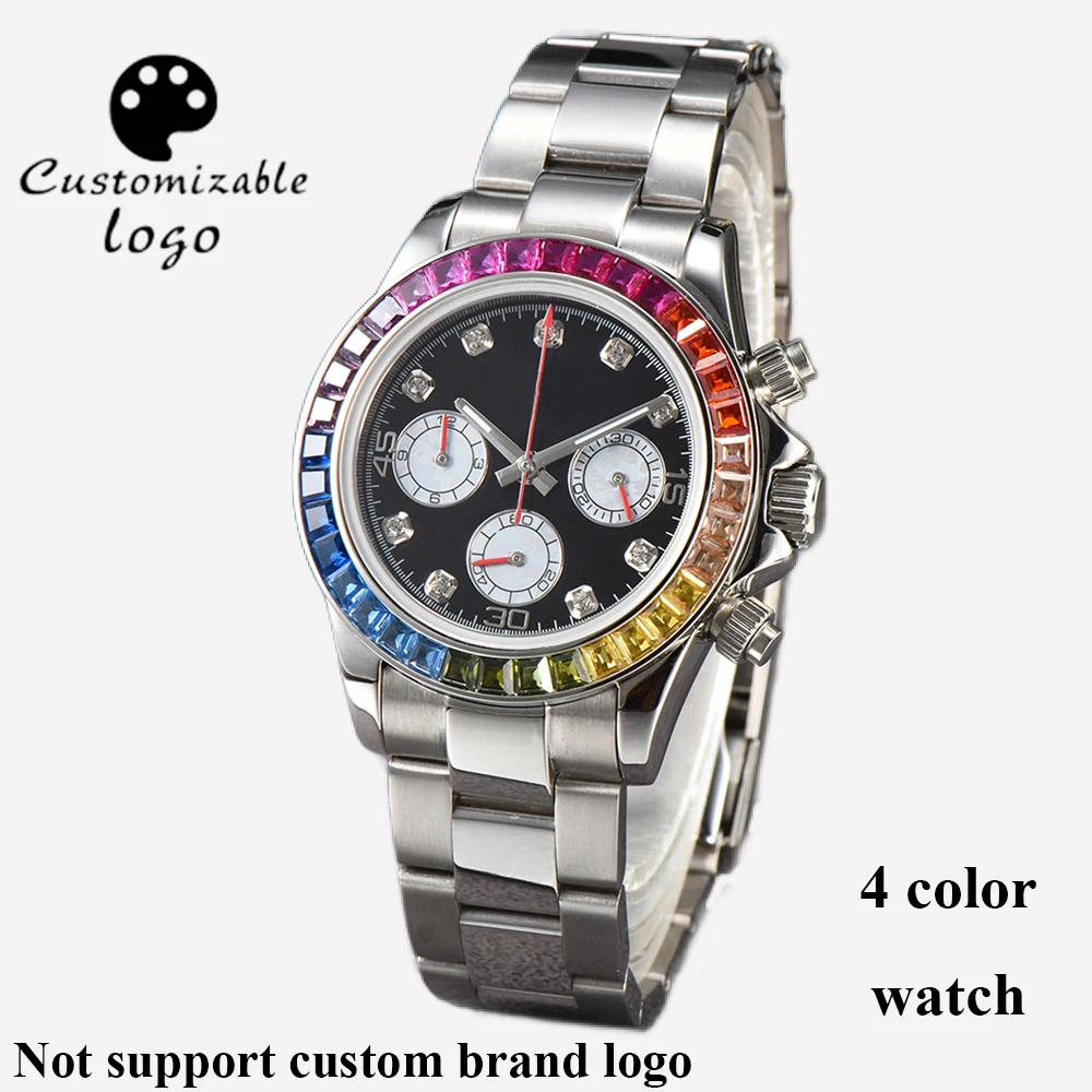 

VK63 Man Watch watches for men Rainbow Rhinestone Dial and Bezel VK63 Chronograph Men's Sports Quartz Watch Mens Watch