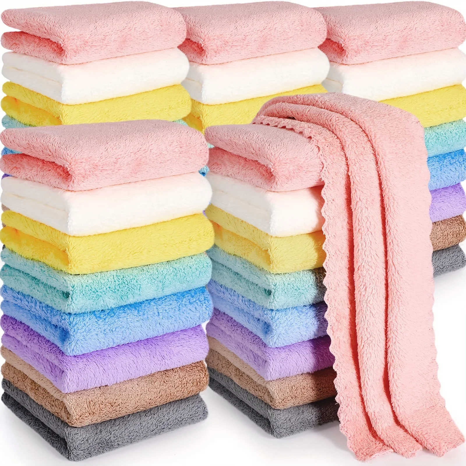 20Pcs Coral Fleece Washcloths Absorbent Wash Clothes for Newborns Soft Skin-Friendly for Gentle Facial Cleansing Baby Shower