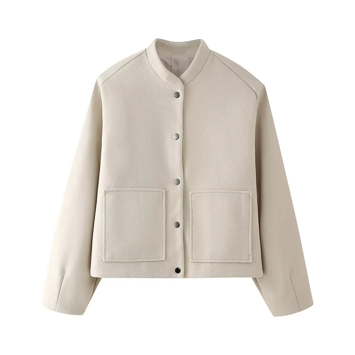 

ZAB Autumn New Women's Faion ort Pilot Jaet Coat with Patch ket Design Windproof Polyester Fiber f High Collar