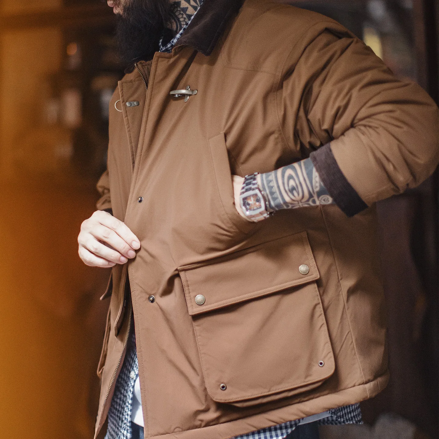 Maden Men's Vintage Safari Cotton Jacket Warm Padded Hunting Jacket Corduroy Collar Barn Coat Windbreaker for Winter