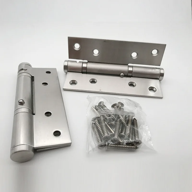 Dobradiças de porta dobráveis com rolamento de esferas, 2 peças, borboleta, fechamento automático, aço inoxidável, ajustável, mola de madeira, dobradiça