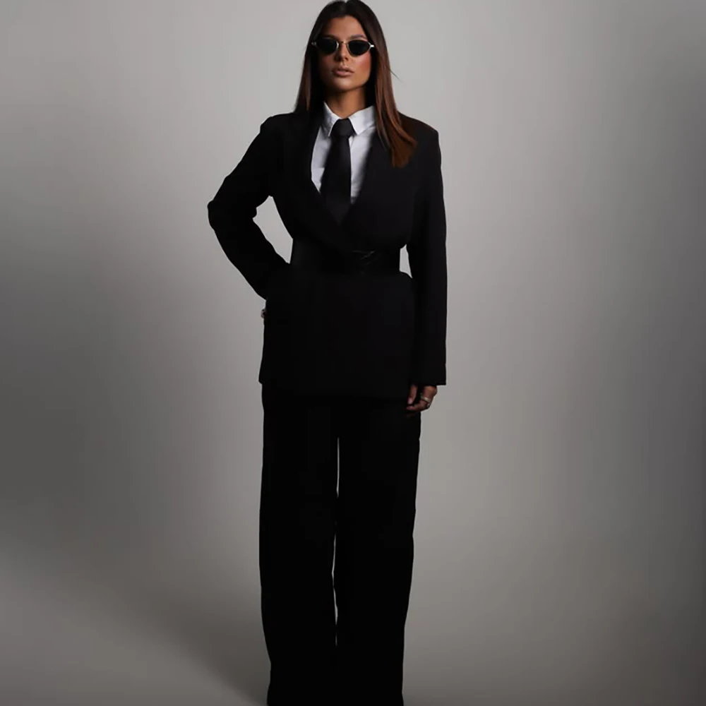 Slim Fit Women's Black Power Suit Tailored Classic Jacket Pants 2 Piece Suit Daily Office Business Female Boss Outfit