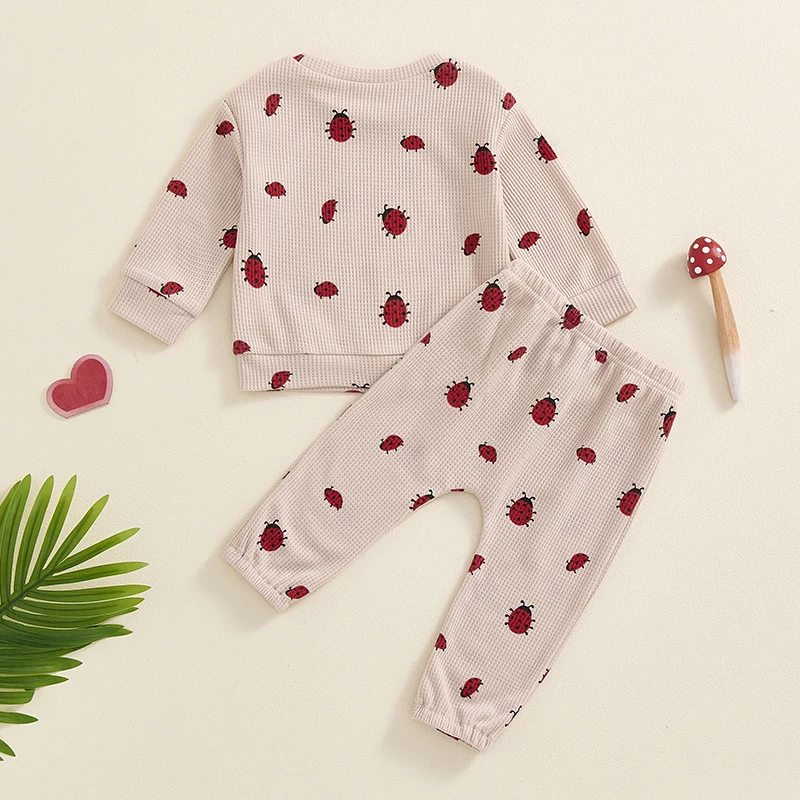 Infant Clothing Baby Girls Ladybug Print Long Sleeve Sweatshirt+Pants Set  Newborn Clothes Autumn Outfits